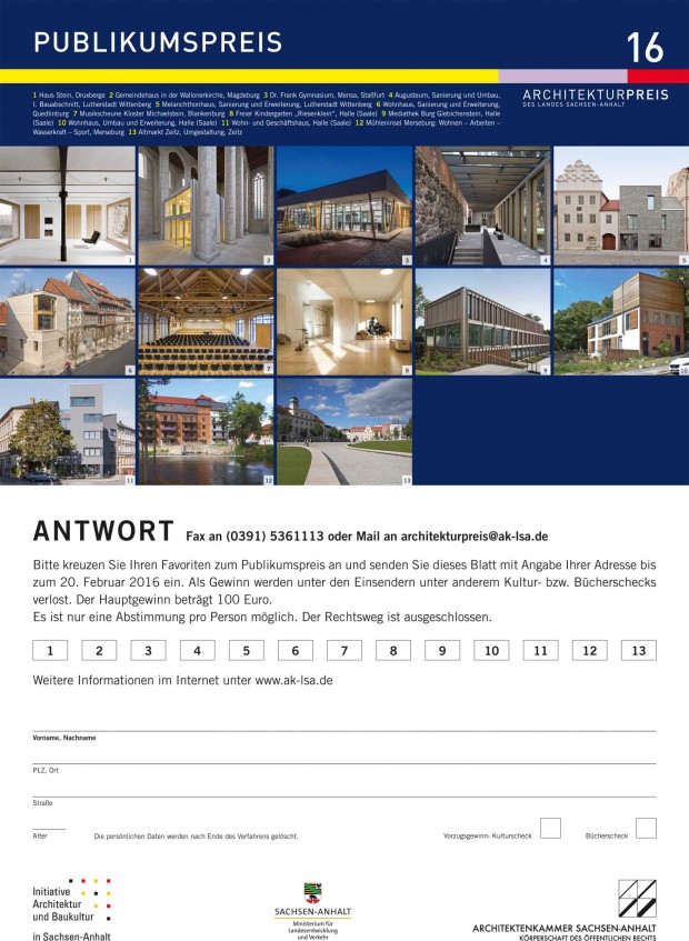 Architekturpreis des Landes Sachsen-Anhalt 2016, Publikumspreis